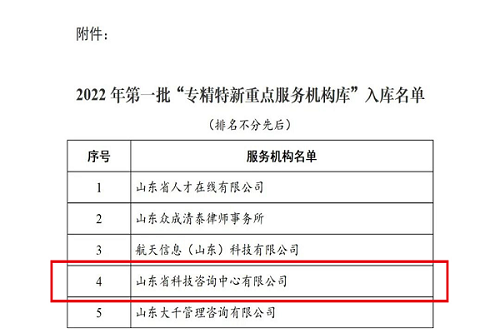 公司入選第一批專精特新重點服務(wù)機構(gòu)